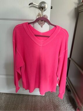 aerie Hot Pink Knit Top with V-Neck